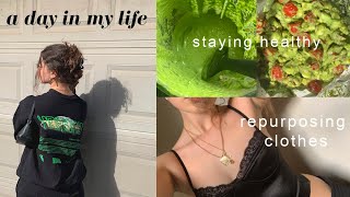 VLOG  making healthy meals repurposing clothes  working out [upl. by Anuahs]