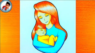 Mothers day Drawing with Colorful  Drawing for Mothers Day  Anneler günü çizim [upl. by Schnur334]