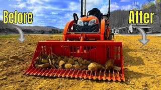 I Have a New Favorite Tractor Attachment  Artillian 54quot Rock Bucket on a Subcompact Tractor [upl. by Oicnerual]