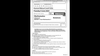 EDEXCEL 2024 A LEVEL MATHS PAPER 1 UNOFFICIAL SOLUTIONS [upl. by Pejsach]