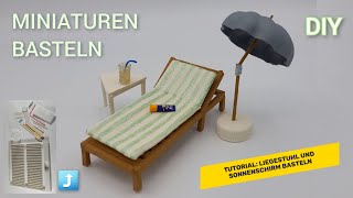 Tutorial MiniLiegestuhl und Sonnenschirm basteln  DIY craft a mini sun lounger and a parasol [upl. by Anilah]