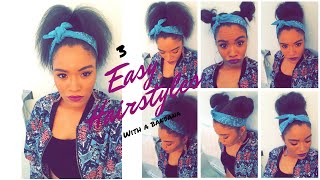 3 Easy Bandana Hairstyles [upl. by Klecka]