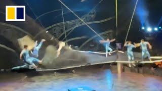 Performer falls from net after trampoline spring breaks [upl. by Goldston]