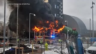 12 hurt after fire breaks out at water park under construction in Swedens secondlargest city [upl. by Essie]