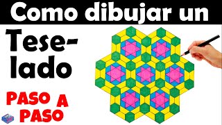 como hacer un teselado con hexágonos estrellas rosas [upl. by Akienaj]