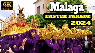 MALAGA Spain EASTER PARADE 2024  SEMANA SANTA Processions  Costa Del Sol ANDALUSIA 4K [upl. by Roswald]