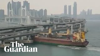 Russian cargo ship crashes into bridge in South Korea [upl. by Sukul2]