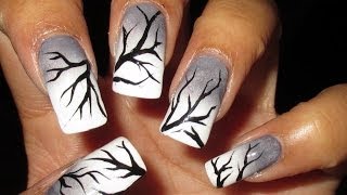 Winter Tree Branches  DIY Nail Art Tutorial [upl. by Nahtanoj]