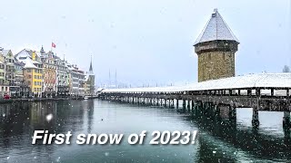 First snow of winter 2023 in Lucerne ❄️ Switzerland Winter 🇨🇭 [upl. by Ihtac]