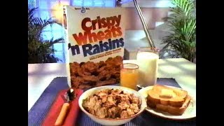 Crispy Wheats n Raisins Cereal Commercial 1986 [upl. by Ahsinar]