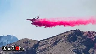 DC10 dropping PhosChek fire retardant on fire near Gorman California [upl. by Zuliram]