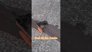 Fill all the cracks before you sealcoat sealcoating asphalt squeegee satisfyingvideo satisfying [upl. by Yregerg]