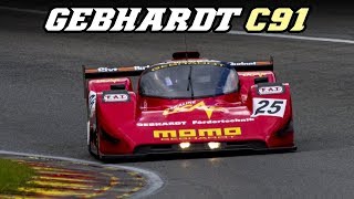 1991 GEBHARDT C91 Group C with Cosworth F1 V8 amp flames [upl. by Mannes]