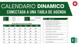 CALENDARIO DINÁMICO CONECTADO A UNA AGENDA EN EXCEL [upl. by Aracal]