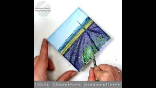 Landschaft Lavendelfeld malen lernen mit Acryl auf Leinwand  Kurzvideo  Acrylmalerei für Anfänger [upl. by Enelrats]