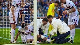 Dan Ndoye Injured 🔴 Collides with Goal Post in Roma vs Bologna 🚑 Out on Stretcher [upl. by Lorie]