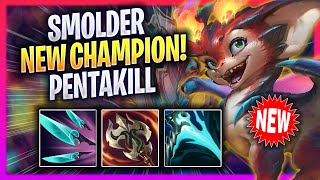 KOREAN CHALLENGER FIRST PENTAKILL WITH SMOLDER  Korean Challenger Plays Smolder ADC vs Lucian [upl. by Ainatit]