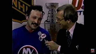 Game 1 1983 Stanley Cup Final Islanders at Oilers Bryan Trottier NHL on USA interview [upl. by Marek]