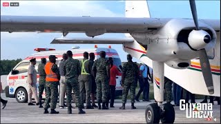 SURVIVORS OF HELICOPTER CRASH ARRIVE AT OGLE INTERNATIONAL AIRPORT GUYANA [upl. by Alim]