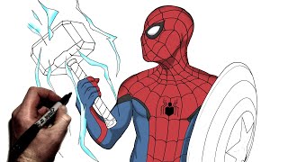 How To Draw Spider Man Hammer amp Shield  Step By Step  Marvel [upl. by Hoffman]