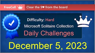 Microsoft Solitaire Collection FreeCell  Hard  December 5 2023 [upl. by Willumsen559]