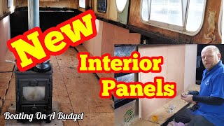 Fitting new interior panels on our DIY narrowboat rebuild project  Boating On A Budget [upl. by Kcinom512]