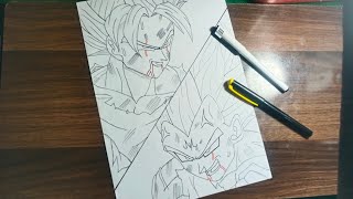 Speed Line Art  Goku Super Saiyan 2 Vs Majin Vegeta  Dragon Ball Z [upl. by Nesline]