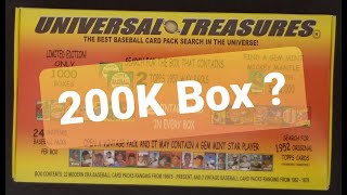 200K BOX  2013 UNIVERSAL TREASURES BASEBALL BOX  SEARCHING FOR THE TWO 1952 TOPPS WAX PACKS MANTLE [upl. by Linnell]