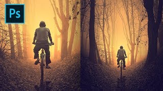 Photoshop Tutorial  Dramatic Sunset Forest Photo Manipulation Effects [upl. by Marka10]