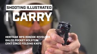 I Carry Heritage Manufacturing Roscoe 38 Special Revolver in a Galco Holster with a CRKT knife [upl. by Bebe]