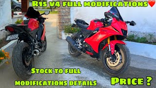 yamaha r15 v4 stock to full modifications details 🔥 R15 v4 decent modifications ❤️ [upl. by Goldina]