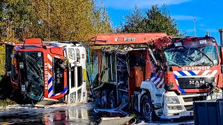 BEELDEN TER PLAATSE schuimblusvoertuig brandweer Dordrecht kantelt tijdens spoedrit in Dordrecht [upl. by Thom388]