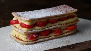 Layered Strawberry Cream Puff Cake MilleFeuille [upl. by Elyn213]