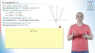 Kwadratische vergelijkingen  de vergelijking x2  c  WiskundeAcademie [upl. by Anivlek]