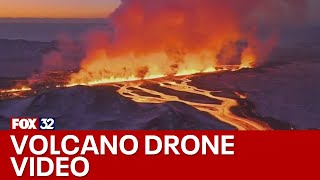 Dramatic drone video shows Icelandic volcano eruption [upl. by Durer60]