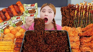 MUKBANG 직접 만든 짜파게티 멕시카나 치필링 양념치킨 먹방 BLACK BEAN NOODLES FRIED CHICKEN EATING SOUND  HIU 하이유 [upl. by Ecnerol]