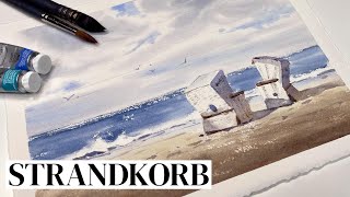 Strandkörbe am Meer  Aquarell Tutorial [upl. by Bear]