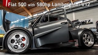 Fiat 500 with 580hp Lamborghini V12  ShOrTs [upl. by Ylirama]