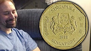 Singapore 1 dollar 1988 coin  ribbons upwards [upl. by Atteynot]