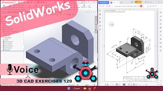 SolidWorks  3D CAD EXERCISES 129  StudyCadCam  Solution Tutorial [upl. by Sundin]