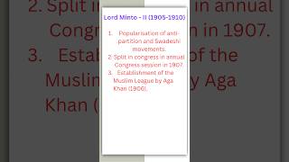 Important events during Lord Minto  II rule  Viceroys of India viceroyofindia [upl. by Aikemet142]