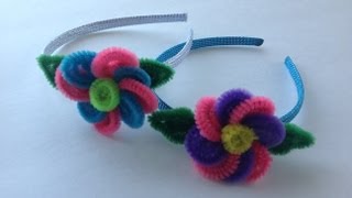 DIADEMA CON FLOR HECHA CON LIMPIA PIPAS  HEADBAND WITH FLOWER MADE WITH PIPE CLEANERS [upl. by Thom156]