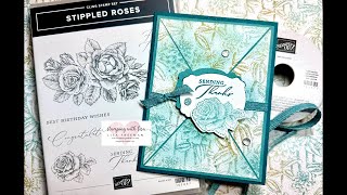 Triangle Card with Stippled Roses and Softly Stippled DSP [upl. by Aleik591]