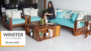 Winster Wooden Sofa Set  Latest Wooden Sofa Set Design  Wooden Street [upl. by Noivert]