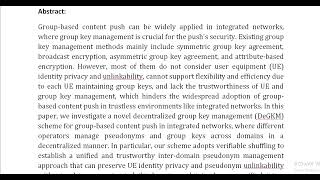 DeGKM Decentralized Group Key Management for Content Push in Integrated Networks [upl. by Leeban]