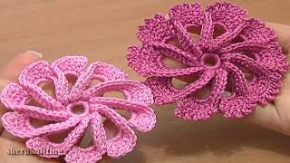 Crochet 3D Flower Twisted Petals How to CROCHET FLOWER PATTERN [upl. by Llevra]