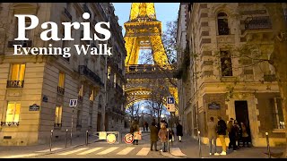 Paris France 🇫🇷 Christmas walk in Paris  An evening around Eiffel Tower  4K HDR walk [upl. by Mallin]