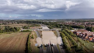 Bedfordshire rain causes major flooding on A421 dramatic view captured by drone  WooGlobe [upl. by Leddy152]