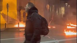 Antifa and far left extremists in Thessaloniki Greece hurling firebombs at police [upl. by Sidky756]