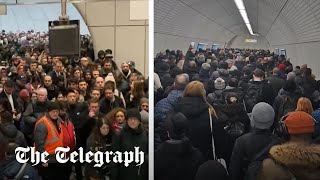 Tube strikes cause rushhour chaos in London [upl. by Mendie404]